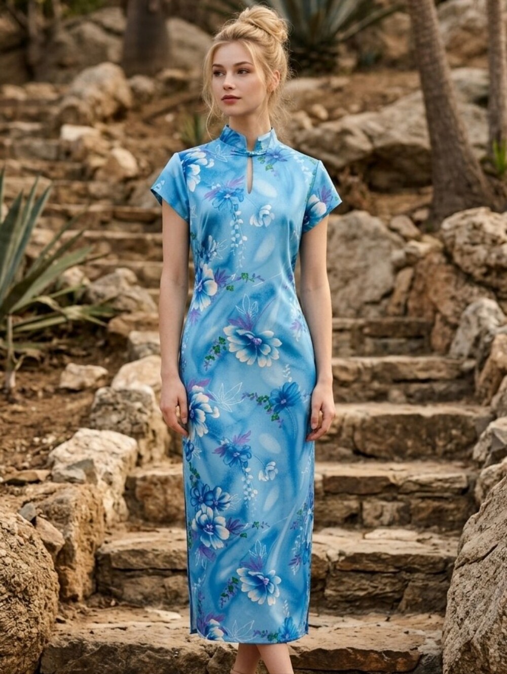 Vintage Hawaiian Maxi Dress Size 8 Cheongsam Qipao USA Made